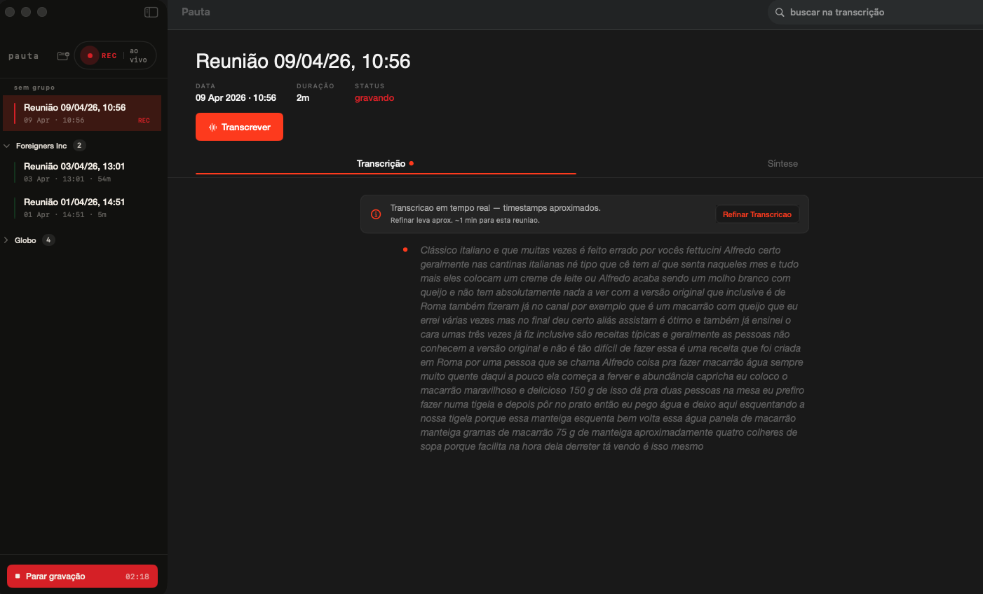 Pauta em ação durante uma reunião